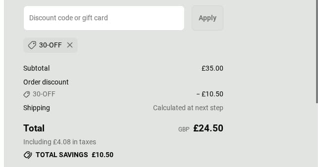 Screenshot of the Orelia discount code working