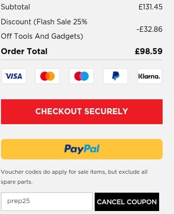 Screenshot of the Kuhn Rikon discount code working