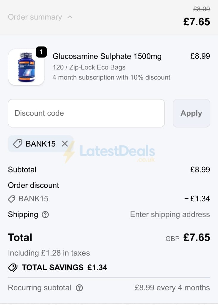 Screenshot of the ZipVit discount code working