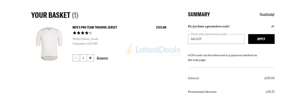 Screenshot of the Rapha discount code working