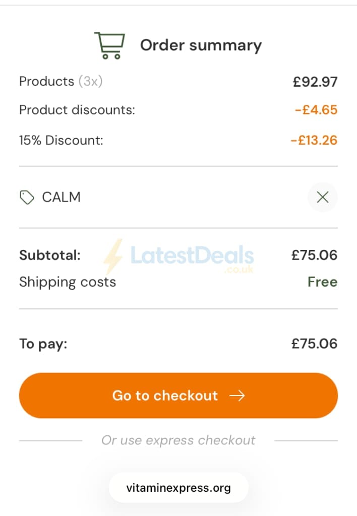 Screenshot of the VitaminExpress discount code working