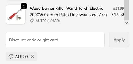 Screenshot of the Tooltime discount code working