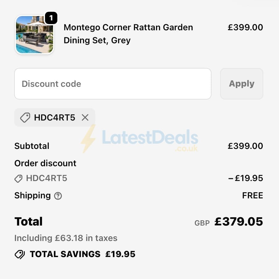Screenshot of the Homedetail discount code working