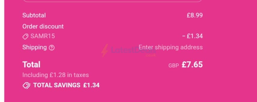 Screenshot of the LashBase discount code working
