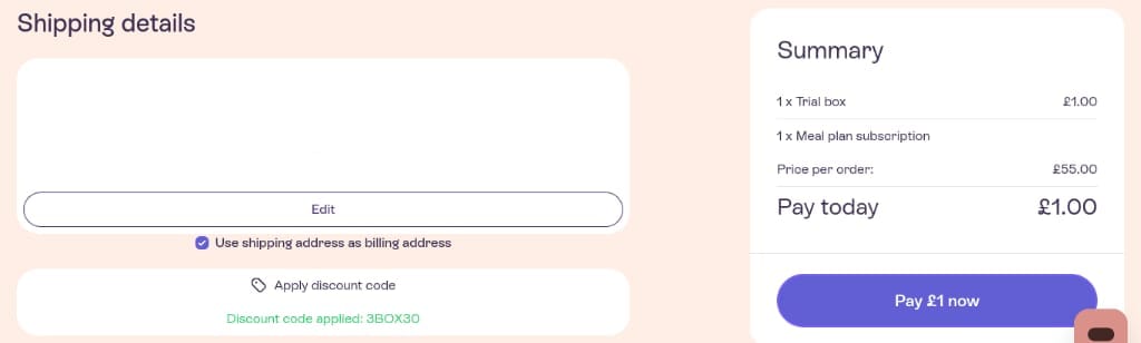 Screenshot of the Blinkcats discount code working