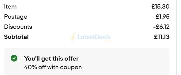 Screenshot of the ebay discount code working