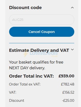 Screenshot of the Powertool World discount code working