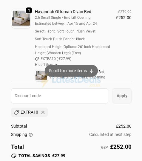 Screenshot of the Everest Beds discount code working