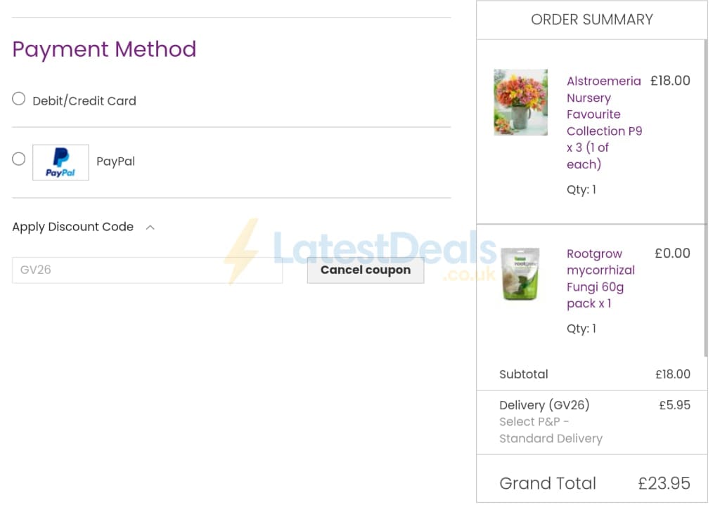 Screenshot of the Hayloft discount code working