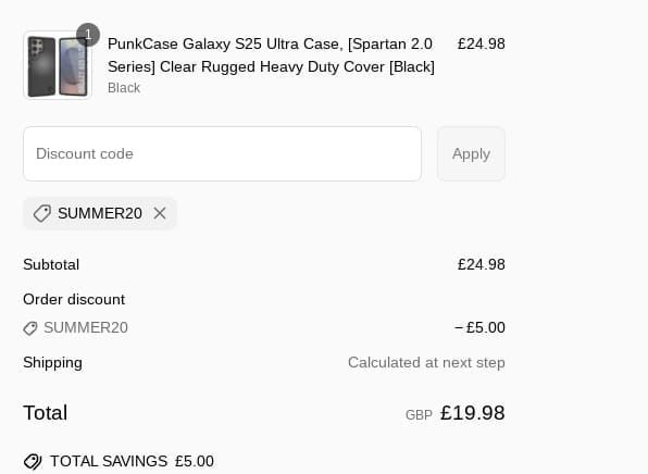 Screenshot of the Punkcases discount code working