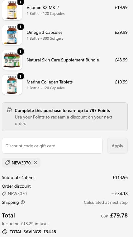 Screenshot of the Vitabright discount code working