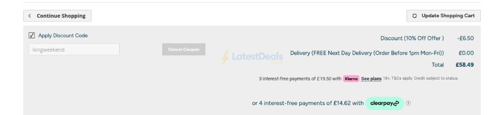 Screenshot of the Bean Bag Bazaar discount code working