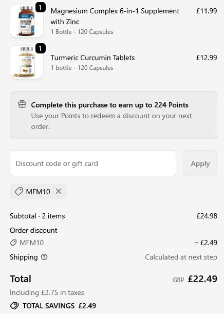 Screenshot of the Vitabright discount code working