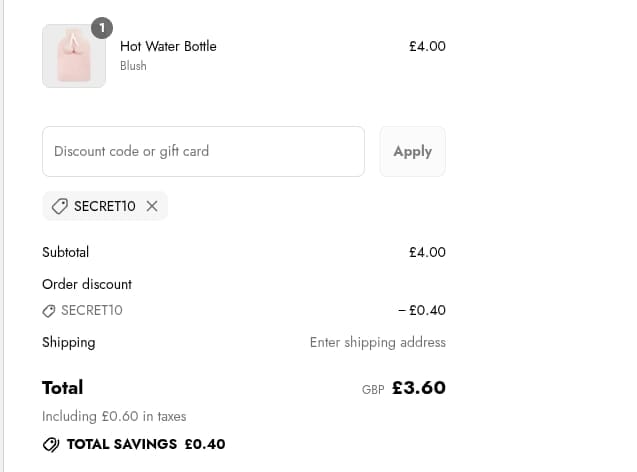 Screenshot of the You Know Who's discount code working