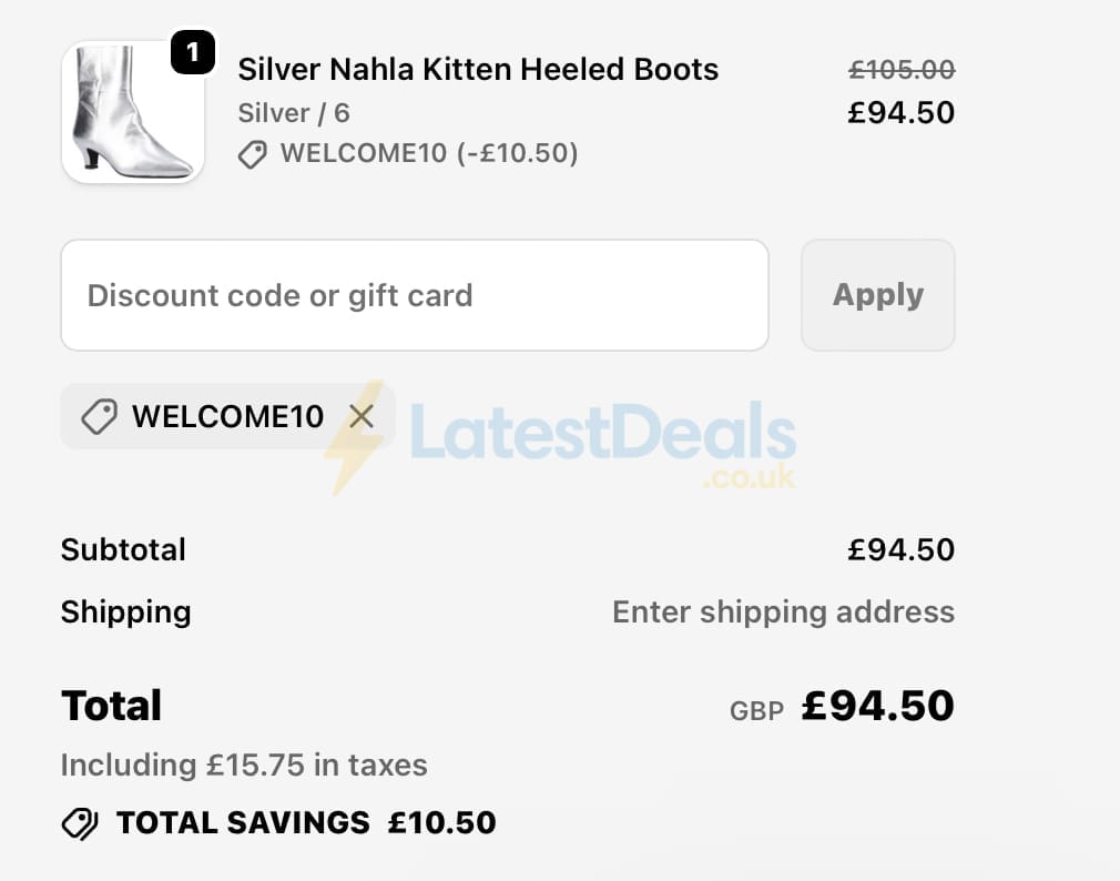 Screenshot of the Hush Puppies discount code working