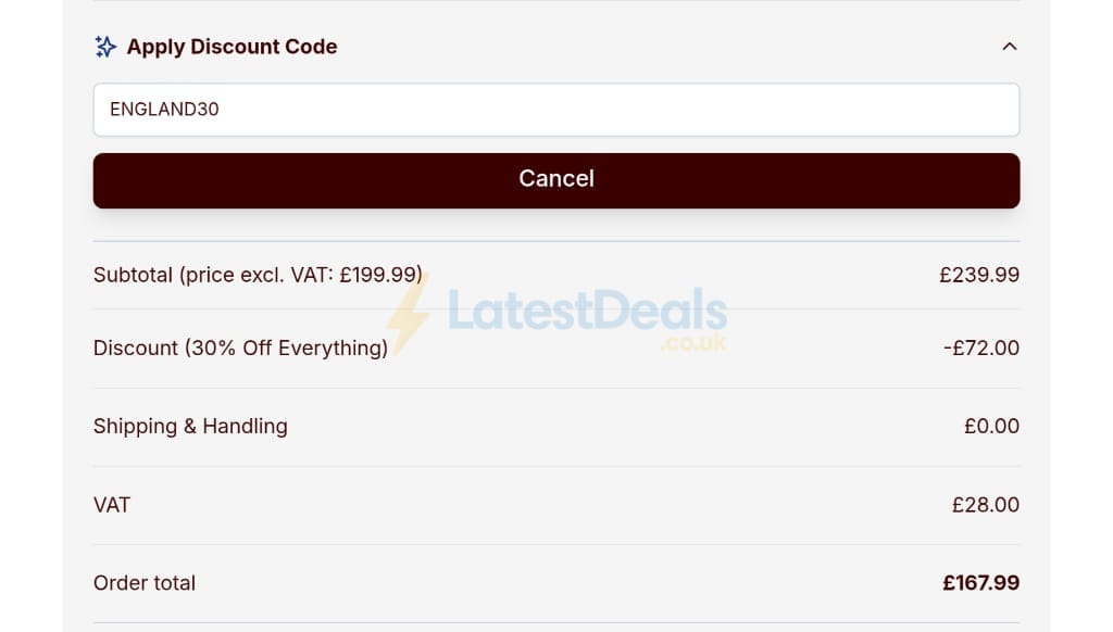 Screenshot of the Hedges Direct discount code working