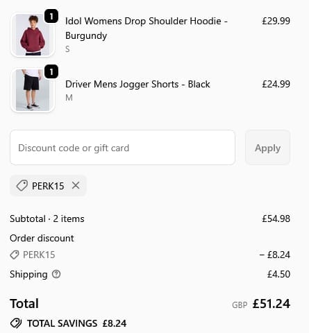Screenshot of the Animal discount code working
