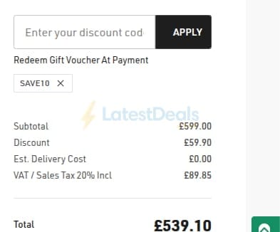 Screenshot of the American Golf discount code working