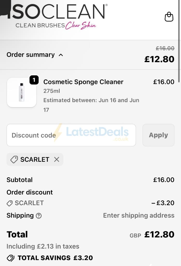 Screenshot of the ISO Clean discount code working
