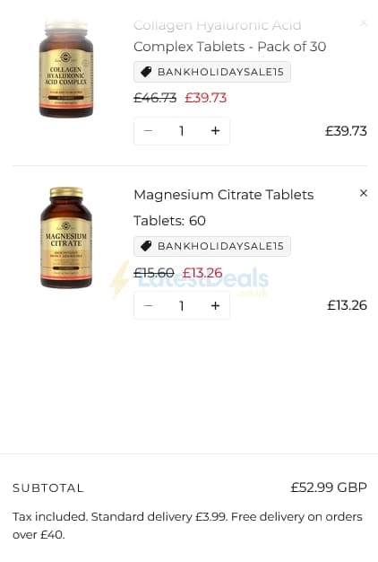 Screenshot of the Solgar discount code working