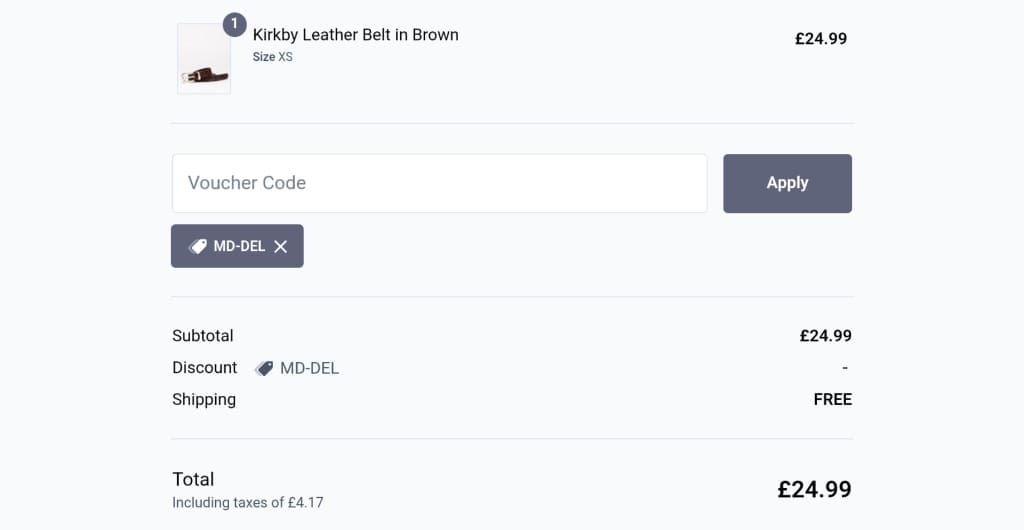 Screenshot of the Lakeland Leather discount code working