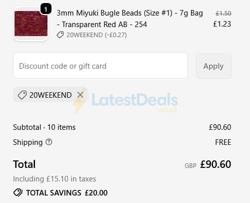 Screenshot of the Spoilt Rotten Beads discount code working