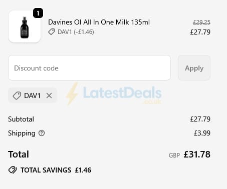 Screenshot of the LuxuriousLook discount code working