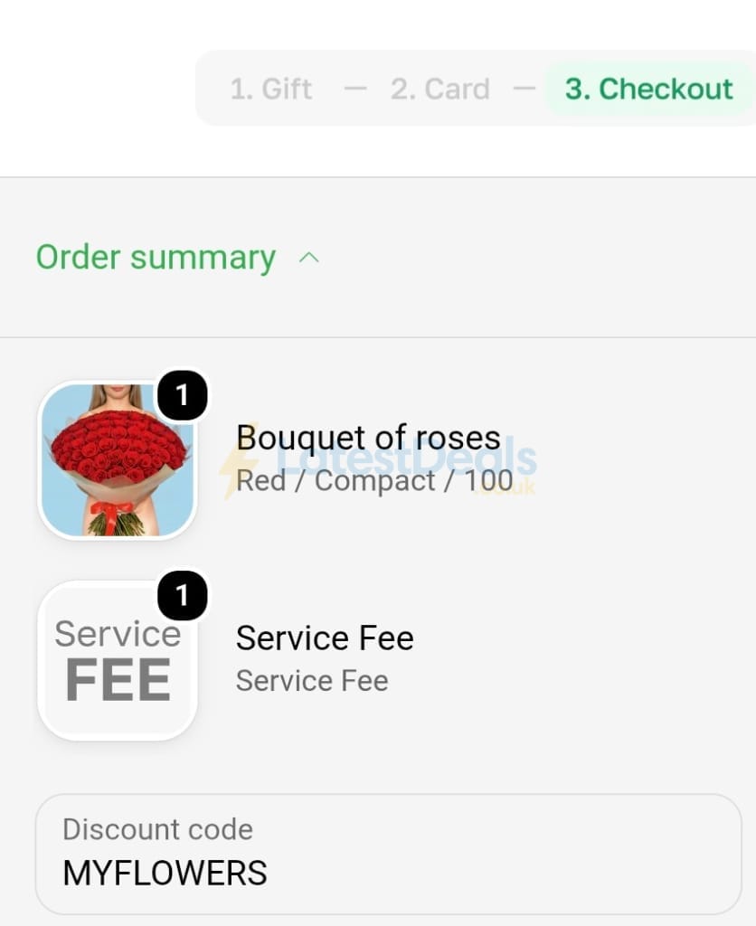 Screenshot of the MyFlowers discount code working