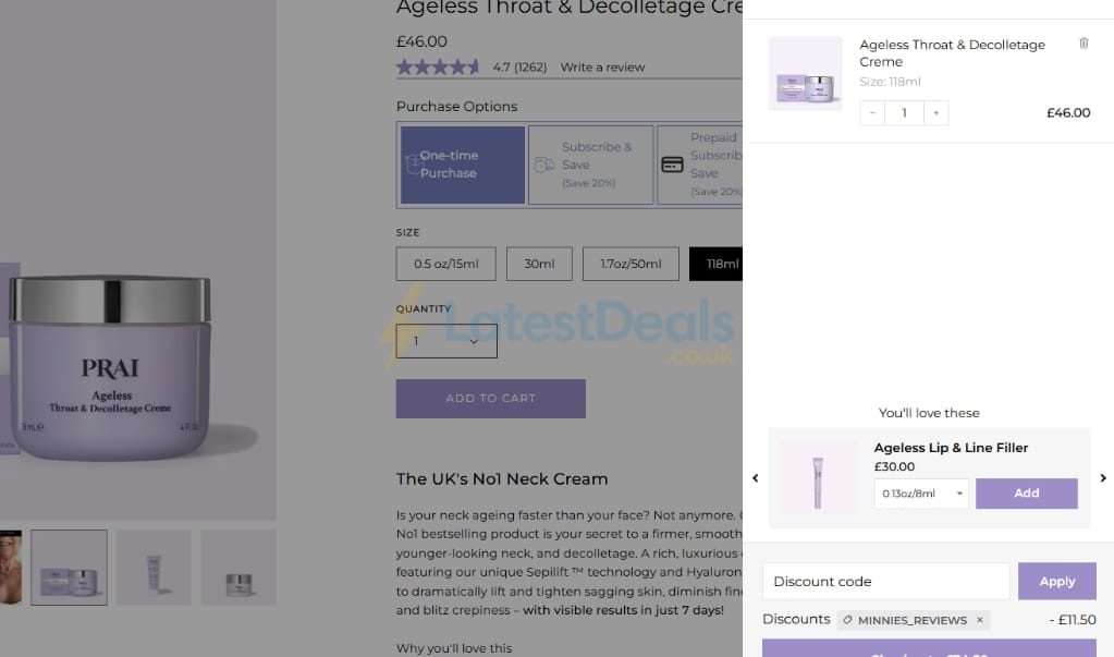 Screenshot of the Prai Beauty discount code working