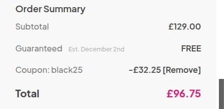 Screenshot of the Pulse & Cocktails discount code working