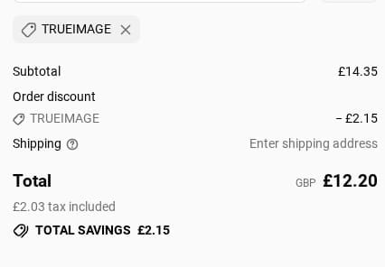 Screenshot of the True Image discount code working
