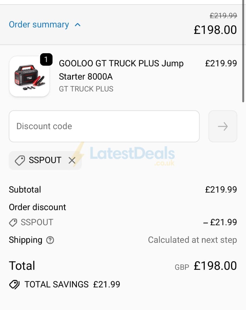 Screenshot of the GOOLOO discount code working