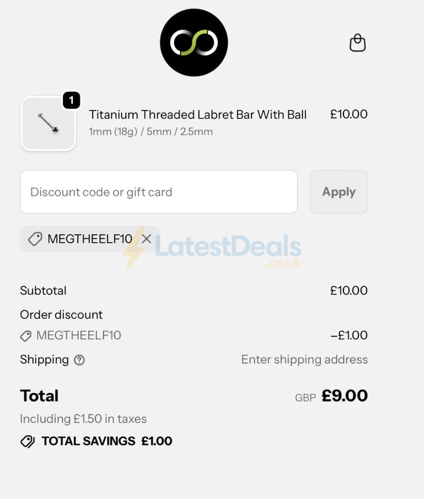 Screenshot of the Stretch It Body Jewellery discount code working