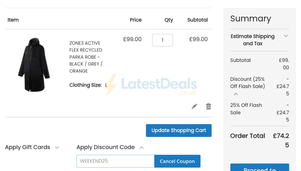 Screenshot of the ProSwimwear discount code working