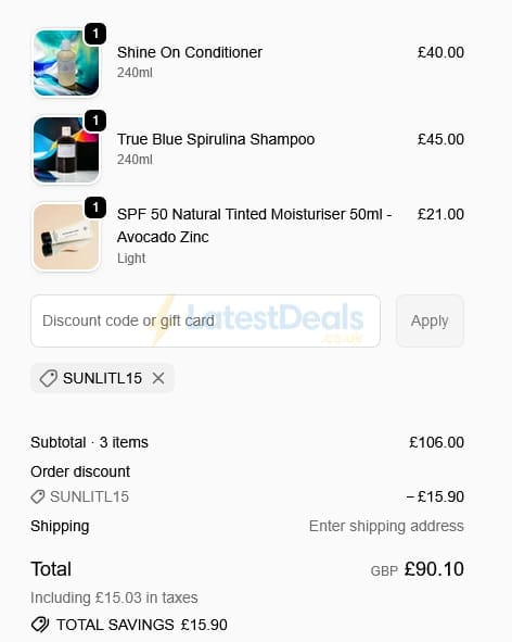 Screenshot of the Live in the Light discount code working