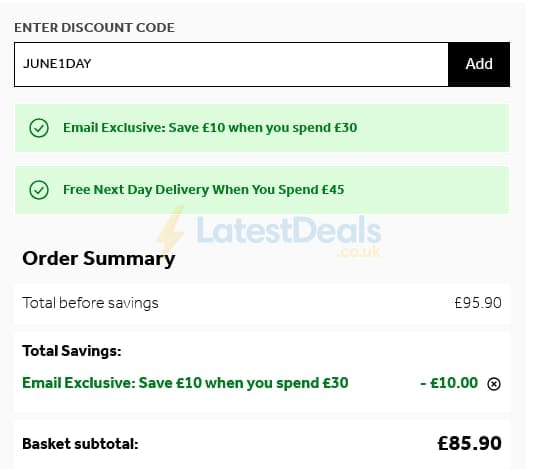 Screenshot of the No7 Beauty discount code working
