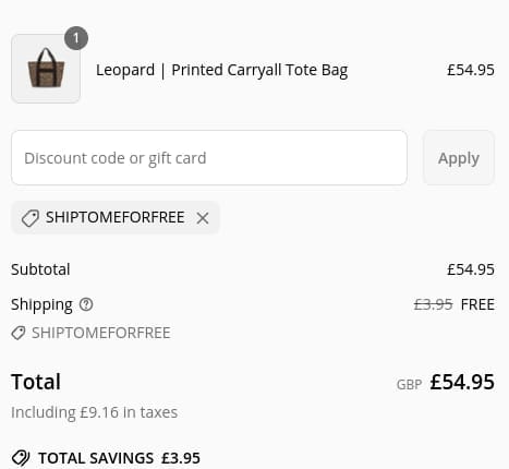 Screenshot of the Kind Bag discount code working