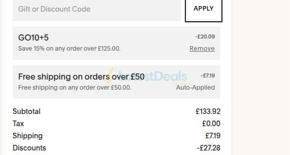 Screenshot of the Gokombucha discount code working