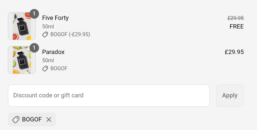 Screenshot of the The Fragrance World discount code working