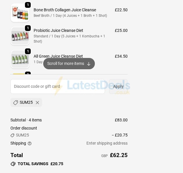 Screenshot of the Fuel Station discount code working