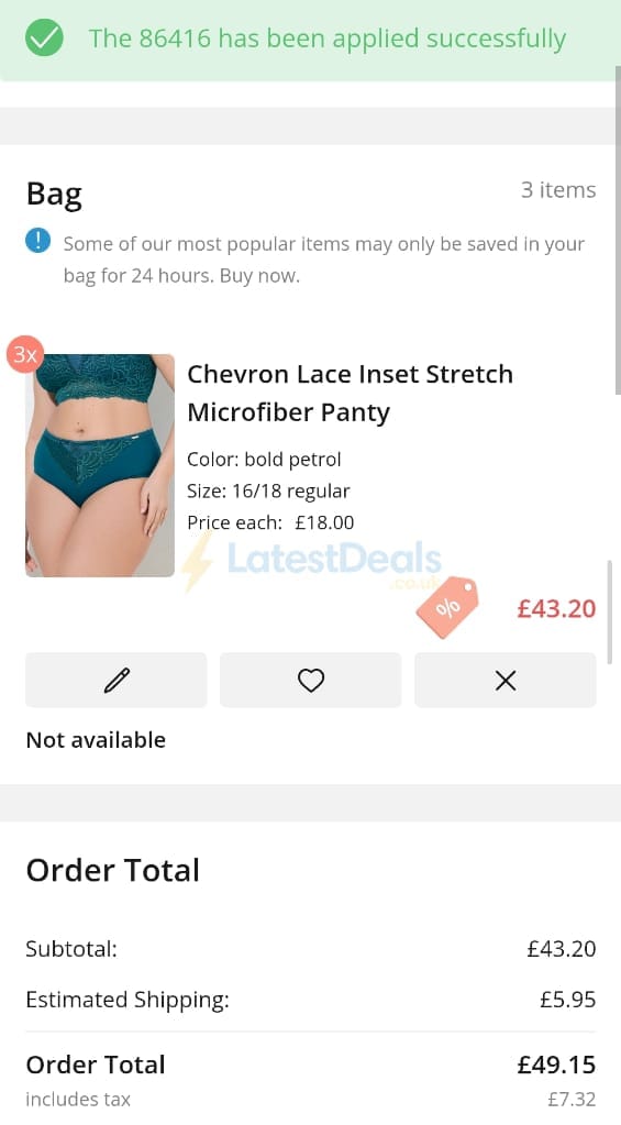 Screenshot of the Ulla Popken discount code working
