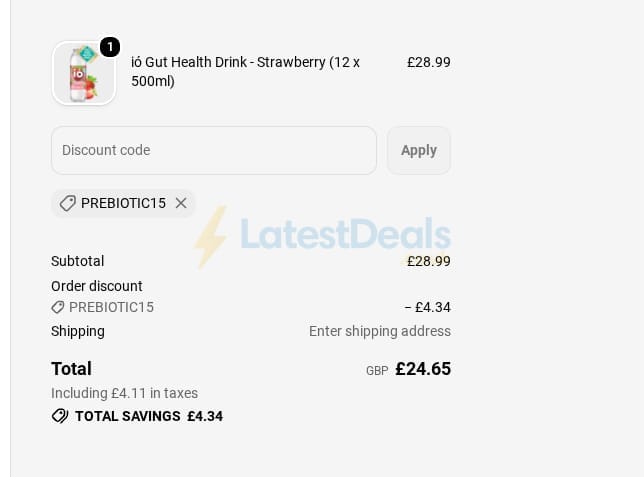 Screenshot of the ió Gut Health Drink discount code working