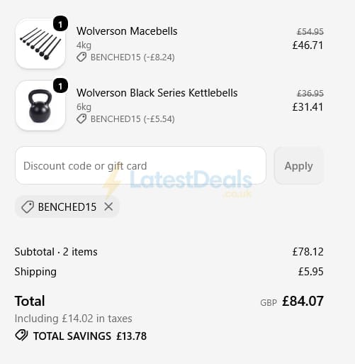 Screenshot of the Wolverson Fitness discount code working
