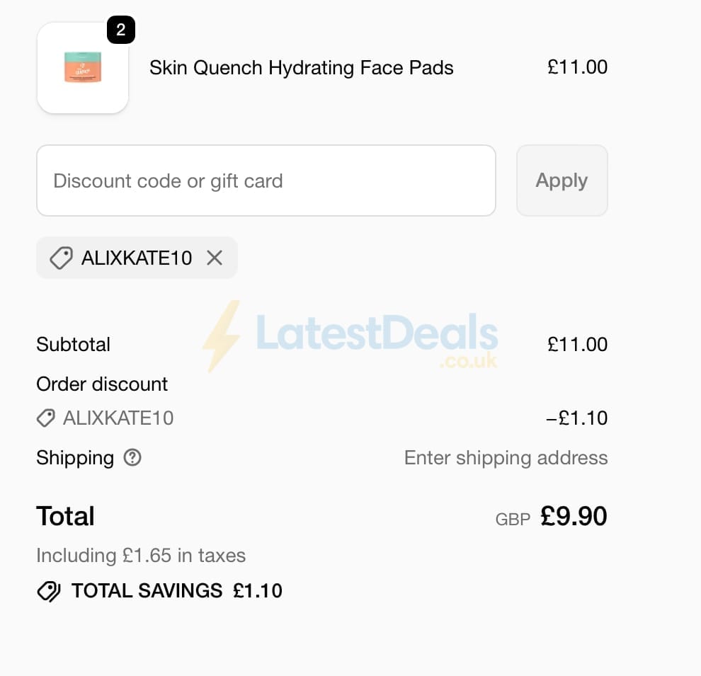 Screenshot of the W7makeup discount code working