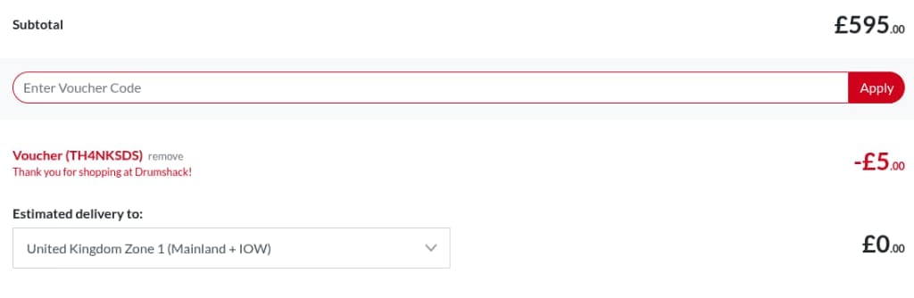 Screenshot of the Drumshack discount code working