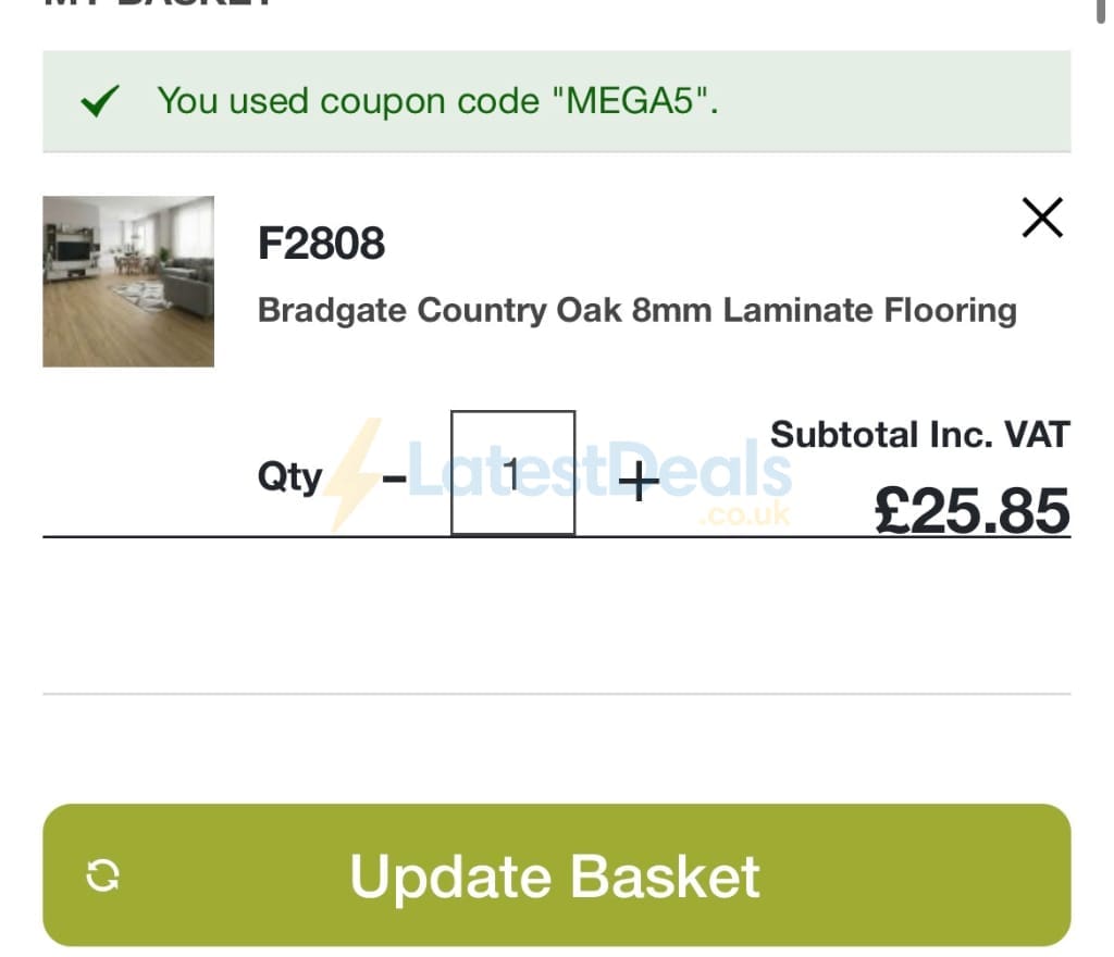 Screenshot of the Ambience Hardwood Flooring discount code working