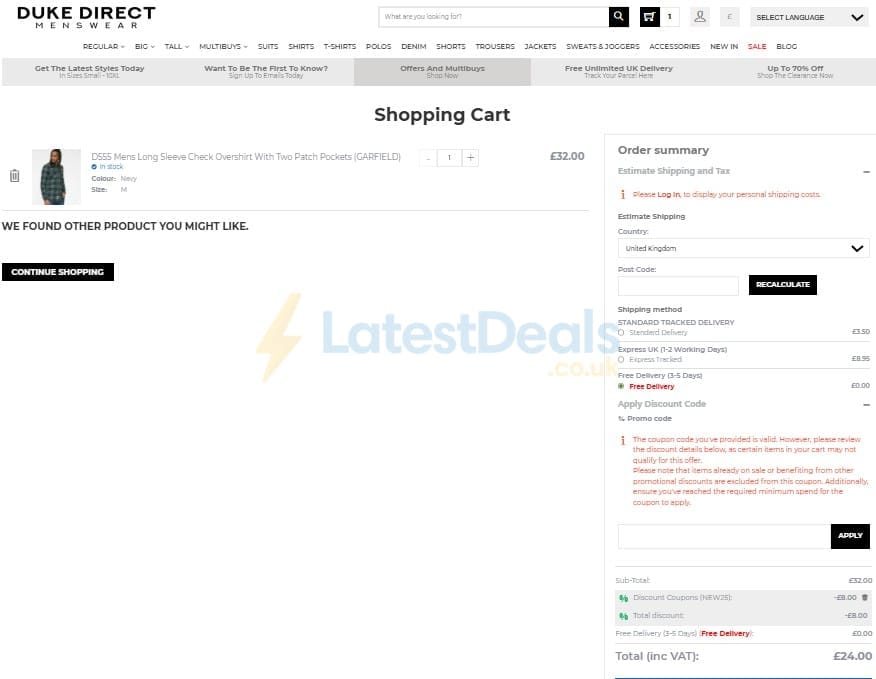 Screenshot of the Duke Direct discount code working