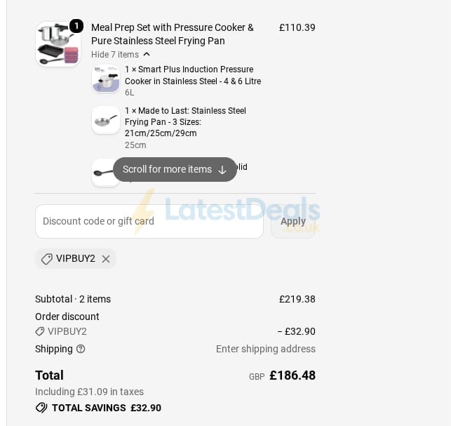 Screenshot of the Prestige discount code working