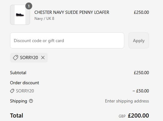 Screenshot of the Goodwin Smith discount code working