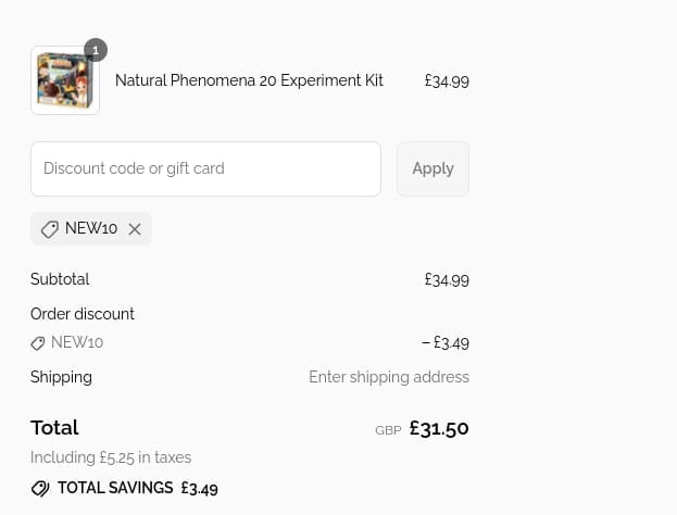 Screenshot of the BrightMinds discount code working